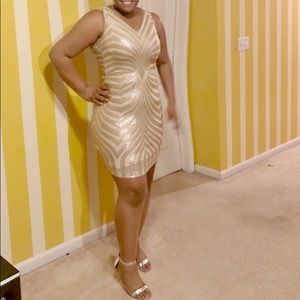 NWT Cream dress with Gold sequins knee length